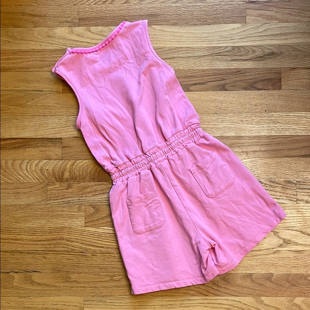 Mini Boden - Girl’s Pink Romper with PomPom Trim - Picture 3 of 11
